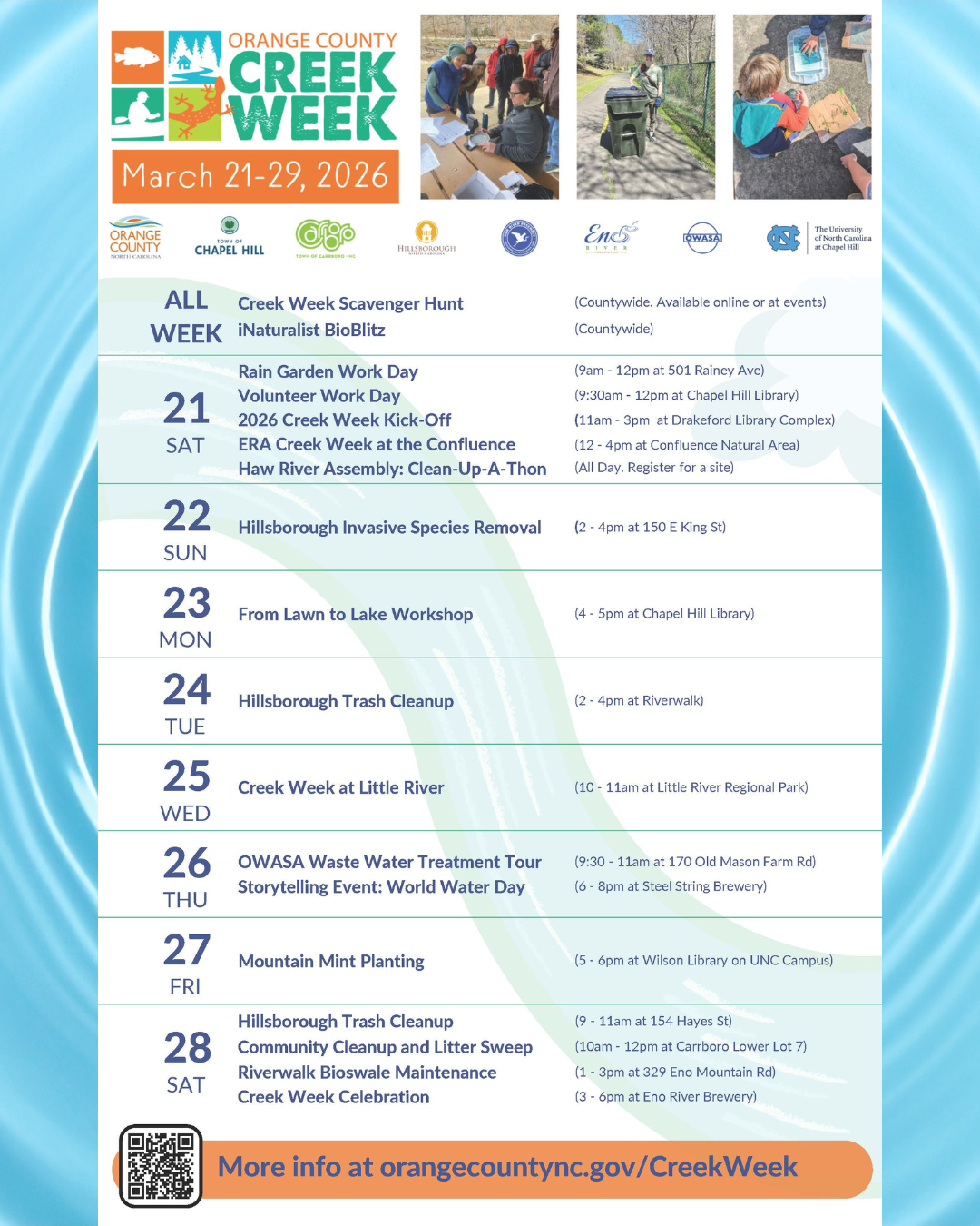 Creek Week 2026 flyer with event information 